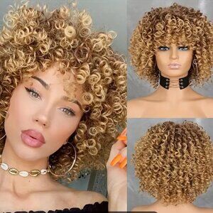 NWOT 10inch Short Curly Synthetic Wigs With Bangs For Women, Elegant For Daily U
